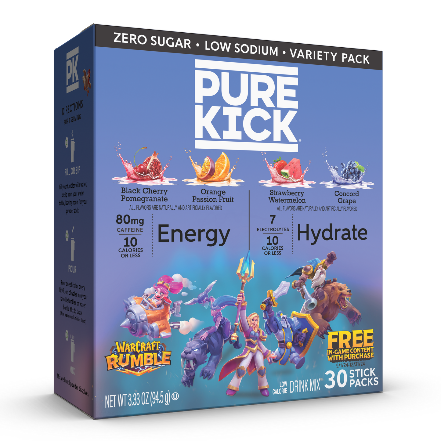 Pure Kick Warcraft Variety Pack-Energy and Hydrate GAMING , 1 CT